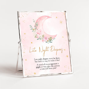 Poster Lune rose et étoiles Baby shower Diapos nocturnes