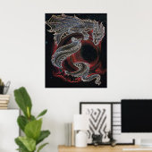 Poster Lune rouge dragon blanc (Bureau à domicile)
