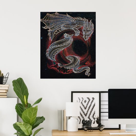 Poster Lune rouge dragon blanc (Bureau à domicile)