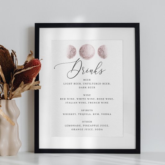 Poster Lune rousse. Céleste Bar Mariage Boissons Menu Sig