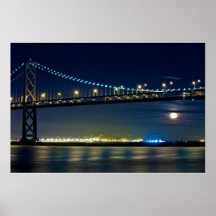 Poster Lune se levant sous le pont de la baie de San Fran