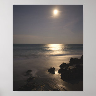 Poster Lune se lève au-dessus de l'océan