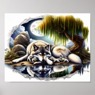 Poster Lune Sérénité Un Loup Slumpteur 10x8