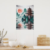 Poster Lune silencieuse au-dessus de la pagode de Jade. (Cuisine)