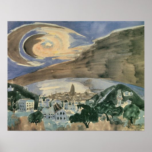 Poster Lune sur Barcelone par Walter Gramatte (Devant)