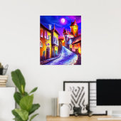 Poster Lune sur l'affiche de peinture du château (Bureau à domicile)