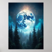 Poster Lune sur les pins - Serene Lunaire Paysage Art (Devant)