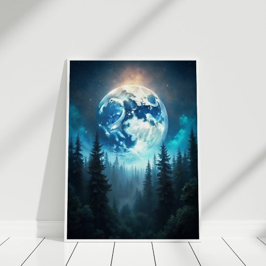 Poster Lune sur les pins - Serene Lunaire Paysage Art