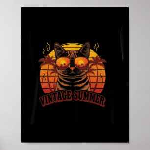 Poster Lunettes Cool Cat Vintage Coucher de soleil d'été