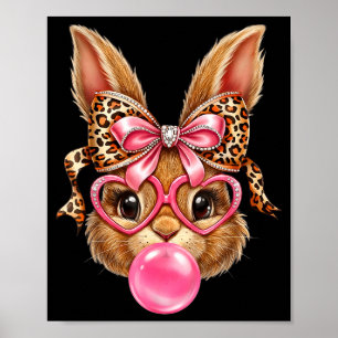 Poster Lunettes de léopard au visage de lapin mignon