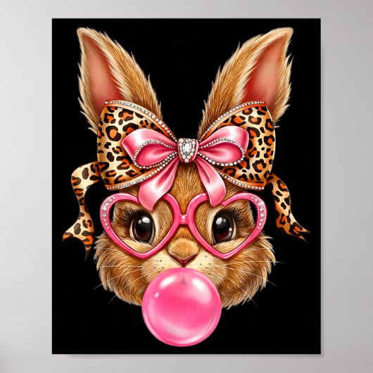 Poster Lunettes de léopard au visage de lapin mignon (Devant)