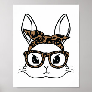 Poster Lunettes de léopard du visage de lapin Fête de Pâq