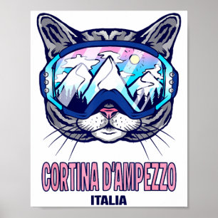 Poster Lunettes de ski pour chat panorama montagne cortin