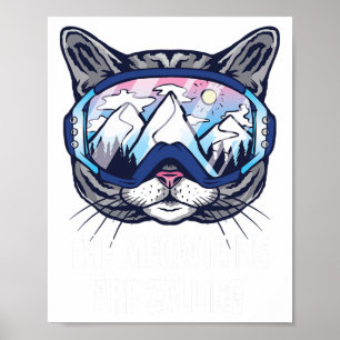 Poster Lunettes de Ski Snowboard Drôles Les Meowtains App