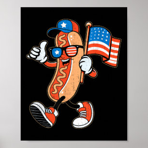 Poster Lunettes de soleil Cool Hotdog avec drapeau améric