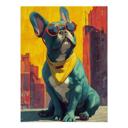 Poster Lunettes de soleil Cool Teal Frenchie (Devant)