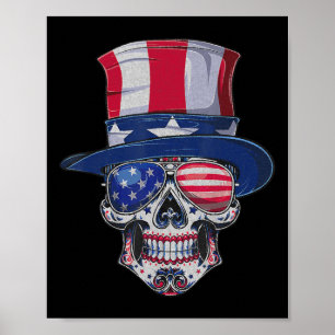 Poster Lunettes de soleil Crâne de Sucre Drapeau USA Fête