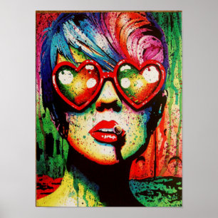 Poster Lunettes de soleil de coeur de peinture colorée