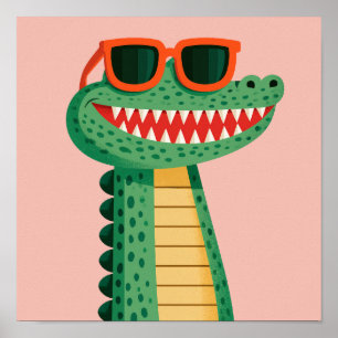 Poster Lunettes de soleil de crocodile drôle Mignon anima