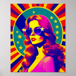 Poster Lunettes de soleil Funky Retro Pop Girl