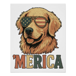 Poster Lunettes de soleil 'Merica Golden Retriever