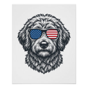 Poster Lunettes de soleil pour chien patriotiques vintage