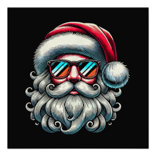 Poster Lunettes de soleil rétro visage du Père Noël Noël