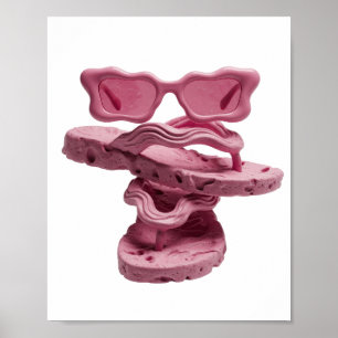 Poster Lunettes de soleil roses flottantes et tongs