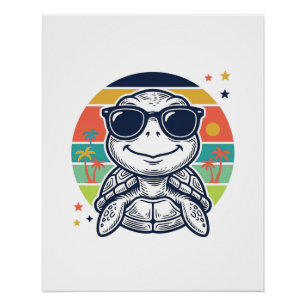 Poster Lunettes de soleil tortue tropicale vintage Beach 