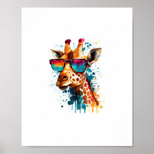 Poster Lunettes de soleil vintage girafe drôle Animal afr