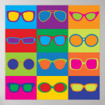 Poster Lunettes de vue Pop Art<br><div class="desc">Pop-art styled illustration of popular eyeglass frame styles in a colorl checkerboard.</div>