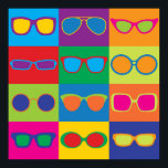 Poster Lunettes de vue Pop Art<br><div class="desc">Pop-art styled illustration of popular eyeglass frame styles in a colorl checkerboard.</div>