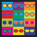 Poster Lunettes de vue Pop Art<br><div class="desc">Pop-art styled illustration of popular eyeglass frame styles in a colorl checkerboard.</div>