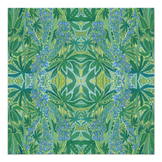 Poster Lupine Fleurs Bohème Arabesque Motif Vert (Devant)