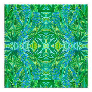 Poster Lupine Fleurs Bohème Arabesque Motif Vert Po