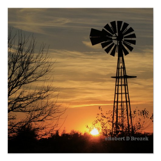 Poster lustré de la Windmill Kansas Sunset (Devant)