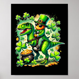 Poster Lutin chevauchant le dinosaure T Rex St Pat Trex P