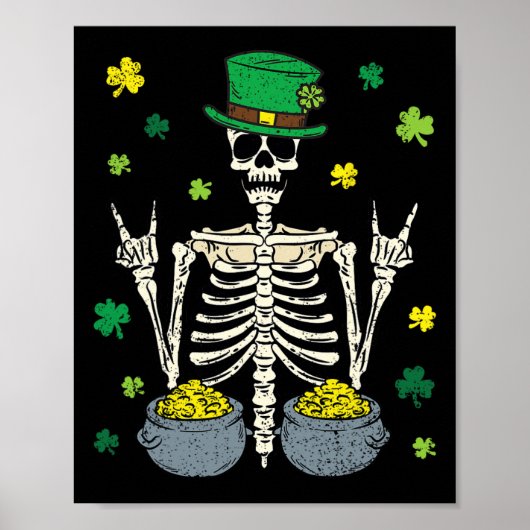 Poster Lutin squelette Saint-Patrick jour shamrock clou d (Devant)