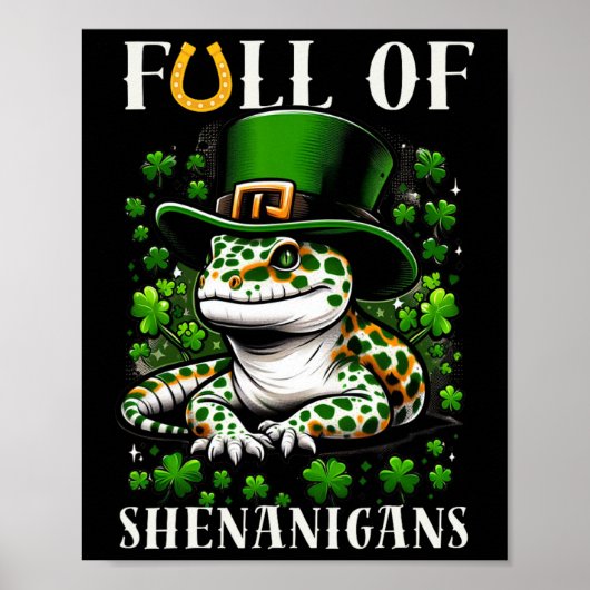 Poster Lutin Trèfle Feuille Geckos Léopard St Patrick (Devant)