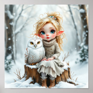 Poster Lutins et hibou des neiges