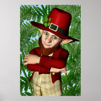 Poster Lutrin de lutin shamrock Art folklorique irlandais