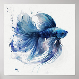 Poster Lutter contre le poisson dans l'aquarelle
