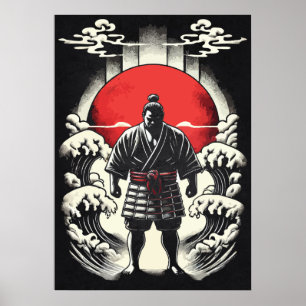 Poster Lutteur de Sumo sous la Lune Rouge, Tatouage d'Ani