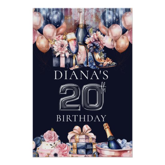 Poster Luxe 20e anniversaire Champagne personnalisé talon (Devant)