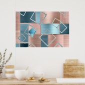 Poster Luxe Abstrait | Blush Rose Gold et Turquoise Géomé (Cuisine)
