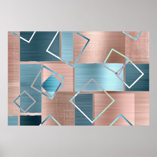 Poster Luxe Abstrait | Blush Rose Gold et Turquoise Géomé (Devant)