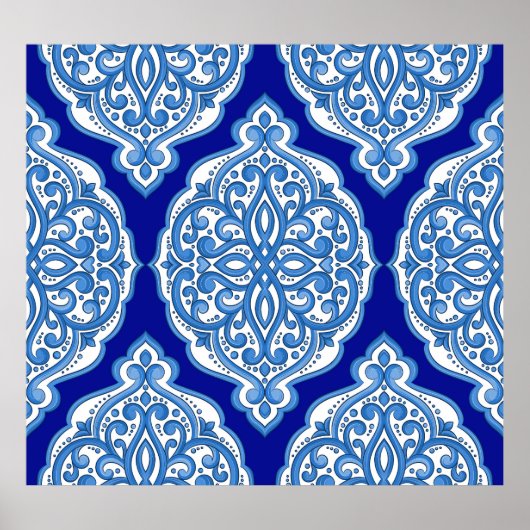 Poster Luxe blanc-bleu, ornement turc. (Devant)
