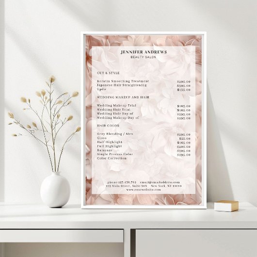 Poster Luxe, Bleu-Beige, Fleur, Salon Tarifs