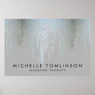 Poster Luxe Blue Silver Confetti Motif de pluie
