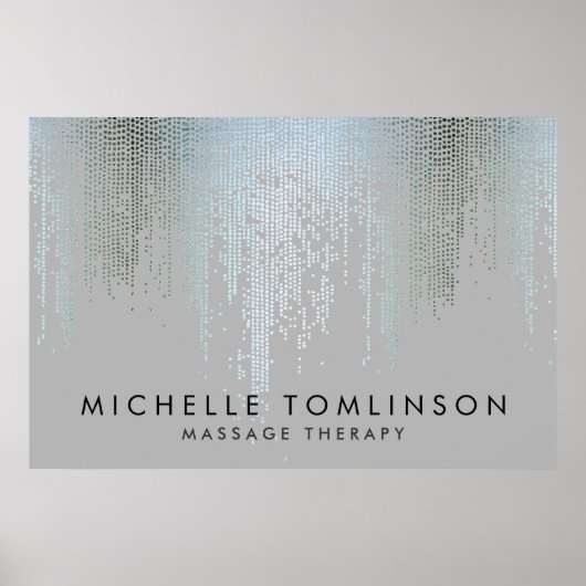 Poster Luxe Blue Silver Confetti Motif de pluie (Devant)